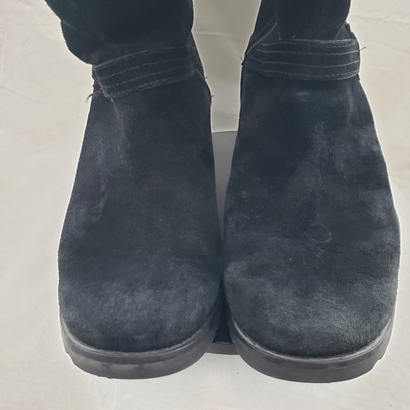 UGG Jillian Shearling Lined Black Suede Riding Winter Side Zip Boots Size 7 - Picture 6 of 15